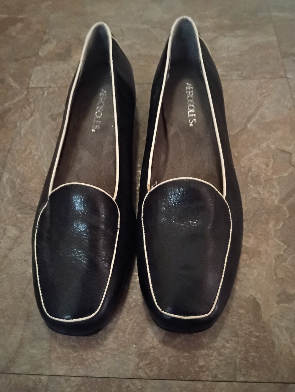 Franco Sarto Black Loafers with Cream Piping
